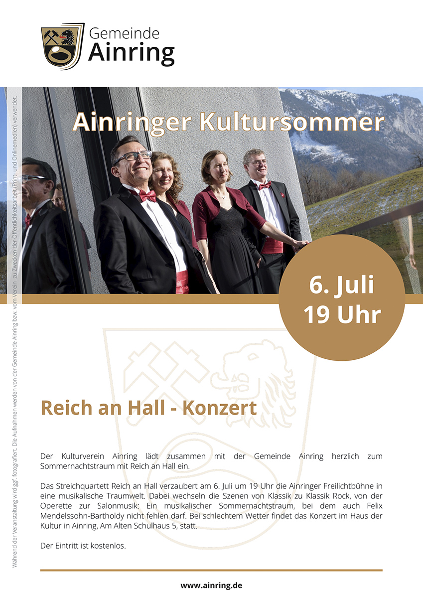 Reich an Hall Konzert Plakat zum Ainringer Kultursommer