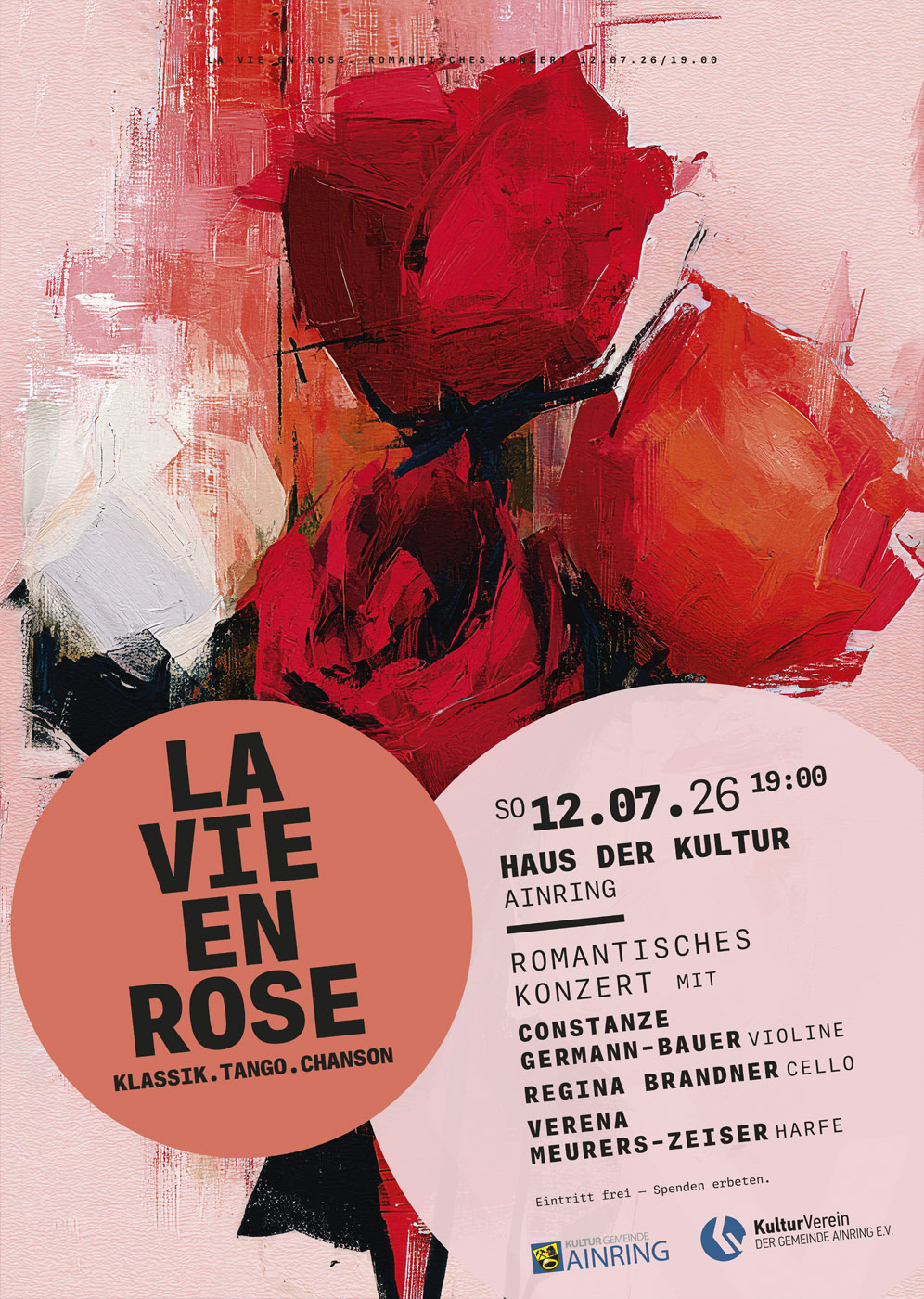 Kulturverein Ainring - Plakat für die Veranstaltung "La Vie en Rose" vom 12.07.2026