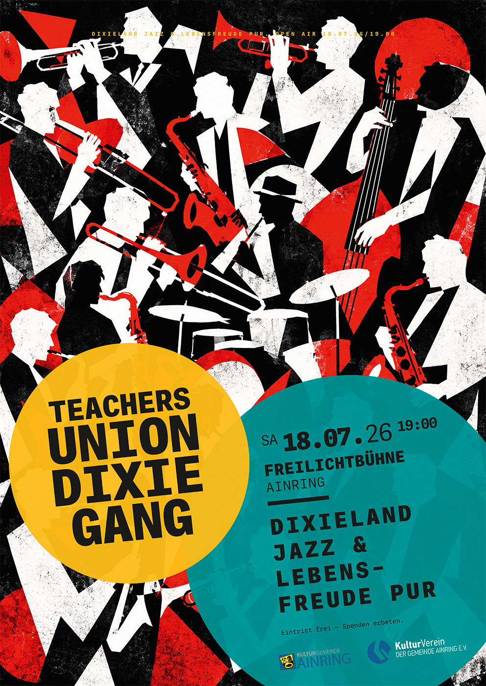 Kulturverein Ainring - Plakat für die Veranstaltung "Teachers Union Dixie Gang" vom 18.07.2026